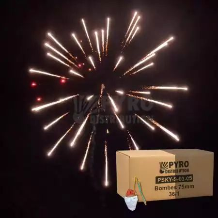 Demi carton de bombes 75mm couronne argent vers pistil rouge, traînée argentée