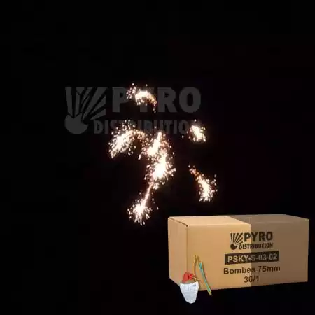 Demi carton de bombes 75mm titan saule crépitant, traînée argent 